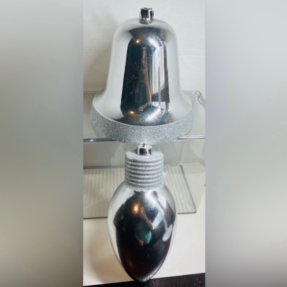 (2) VINTAGE JUMBO SILVER CHRISTMAS TREE ORNAMENTS; CAN ALSO BE USED AS DECOR